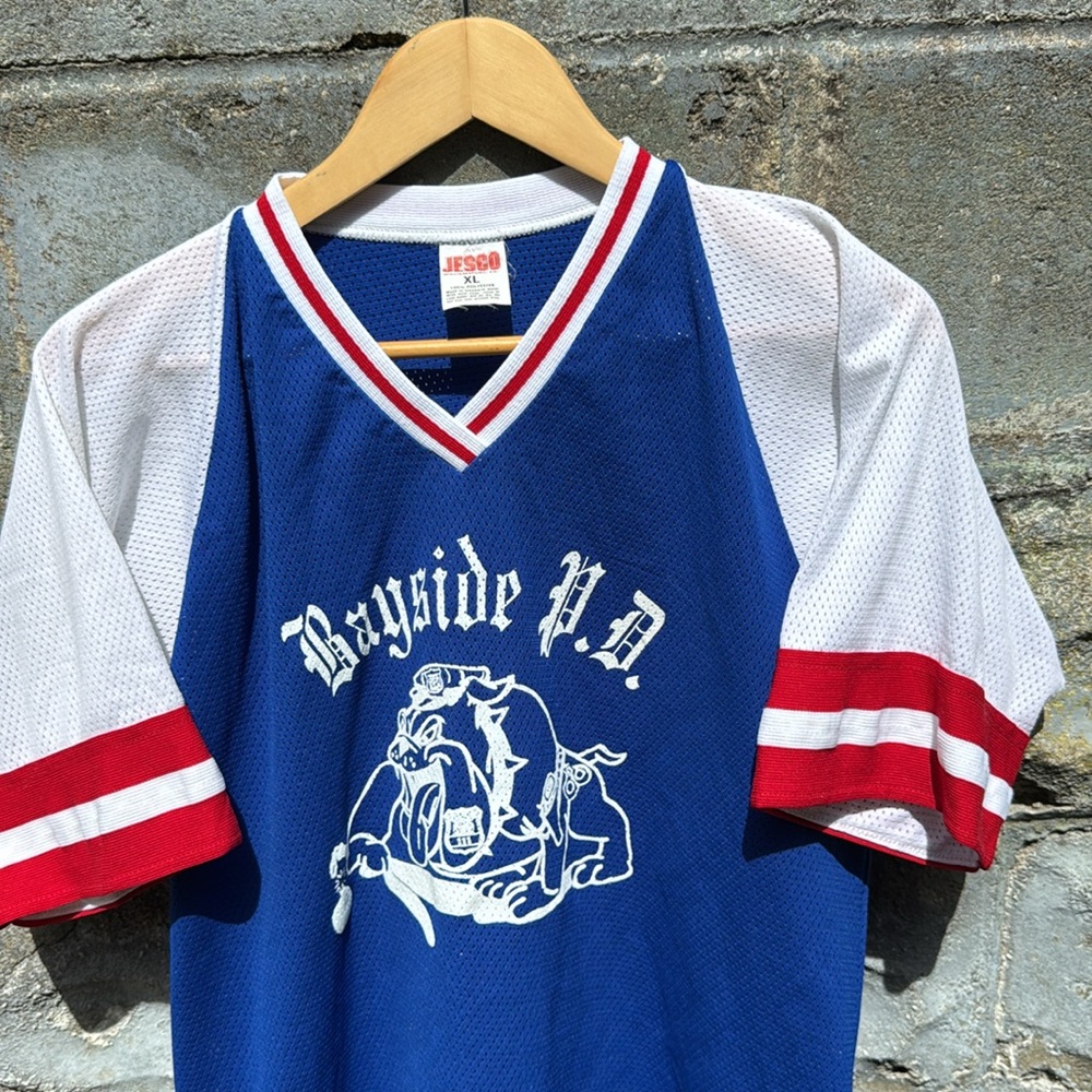 Vintage Bayside Police Department softball jersey 90s L mesh Queens NYC bulldog
